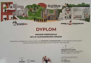Dyplom dla przedszkola za udział w Akcji BohaterON.
